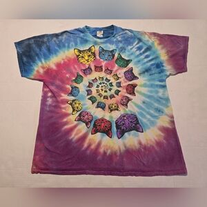Vintage T-shirt Tie Dye Vintage Y2K Dead Style Psychedelic Cat Size 2XL